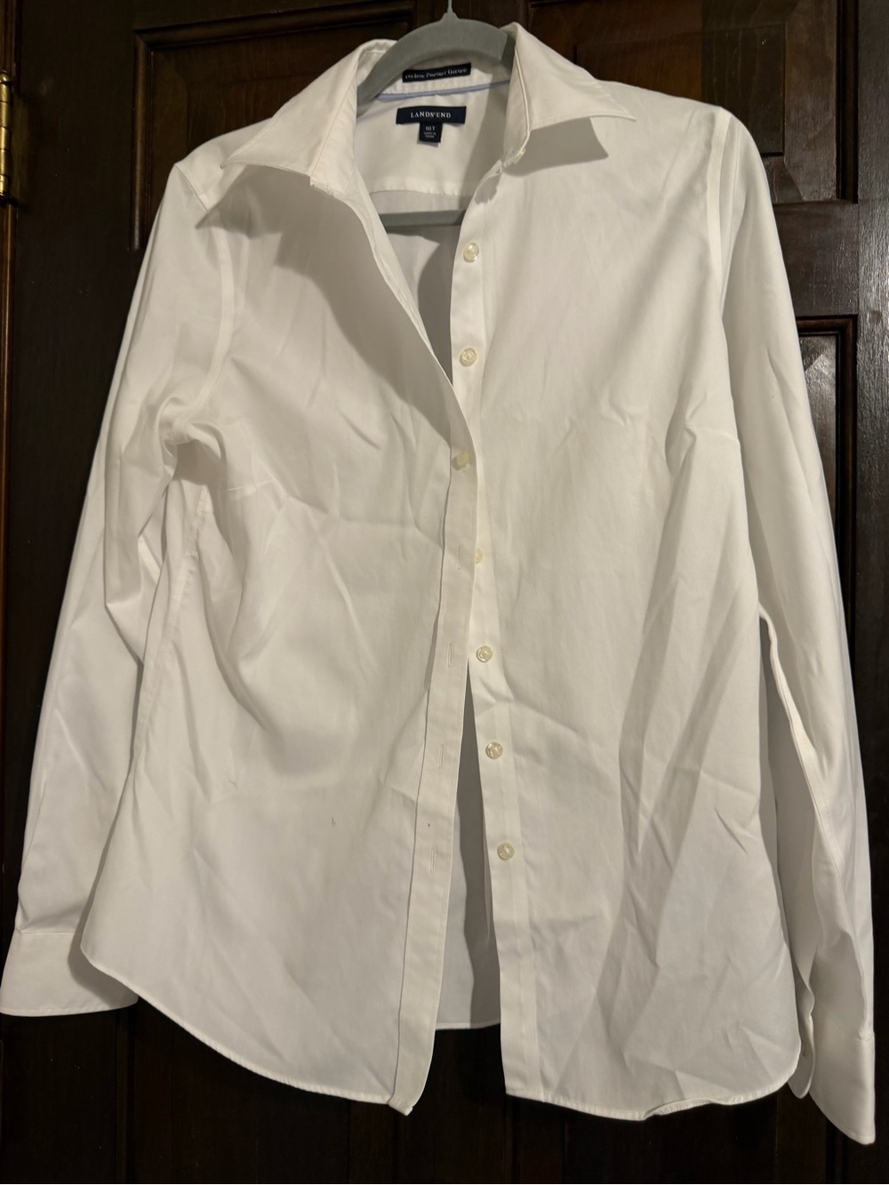 Lands' End Women’s White Long-Sleeve Button-Up Shirt